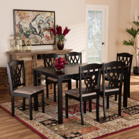 Baxton Studio RH1017C-Sand/Dark Brown-7PC Dining Set Salem Modern and Contemporary Sand Fabric Upholstered and Dark Brown Finished Wood 7-Piece Dining Set
